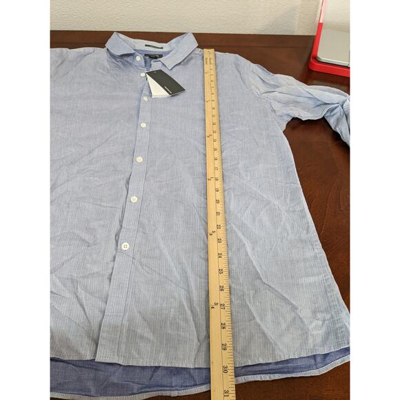 Kenneth Cole Dress Shirt XXL Blue Button Up Super Slim Collared Striped Workwear - Picture 9 of 11